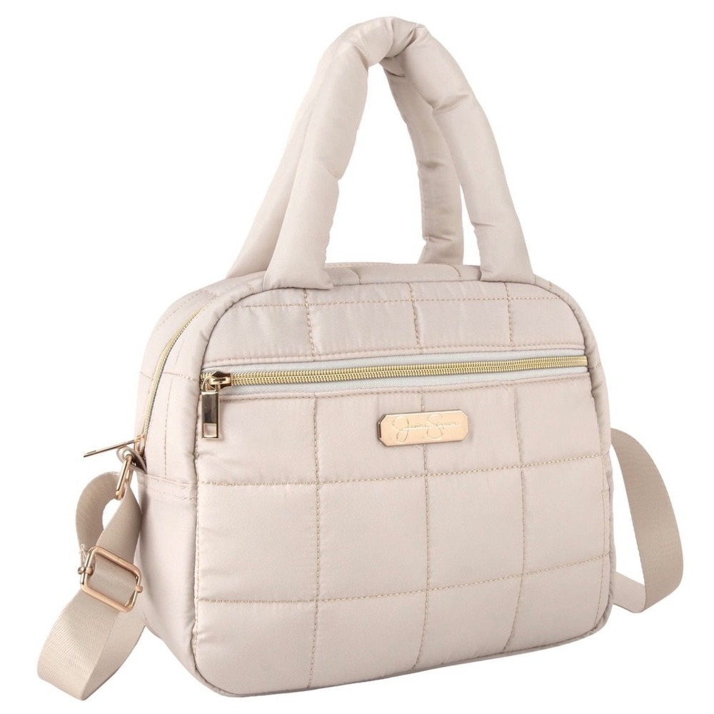 Jessica Simpson Quilted Puffer Insulated Lunch Tote Bag Champagne Crossbody